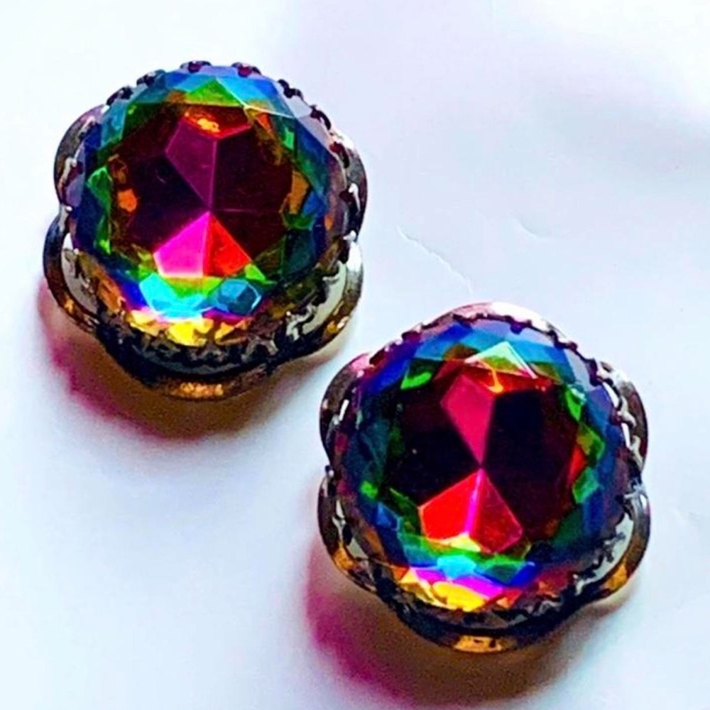 Schiaparelli Watermelon Tourmaline Lead Crystal Earrings Vintage 40s-50s